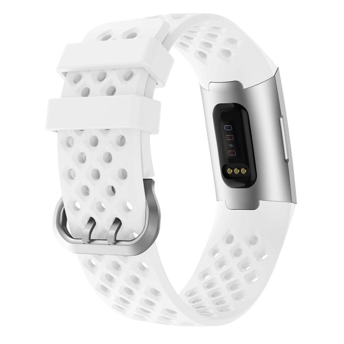 Bild 2,  Silikon Armband Ihåligt Fitbit Charge 3 / 4 Vit