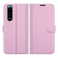  Sony Xperia 5 III Fodral Litchi L&auml;der Ljus Rosa