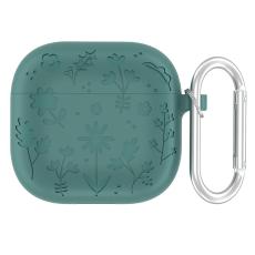  AirPods 4 Skal Med Motiv Blommor Silikon M&ouml;rk Gr&ouml;n
