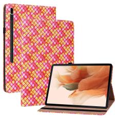  Samsung Galaxy Tab S7 Plus / Tab S8 Plus Fodral V&auml;vd Textur Rosa/Gul