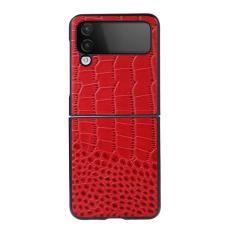  Samsung Galaxy Z Flip 4 Skal Krokodil Textur L&auml;der R&ouml;d