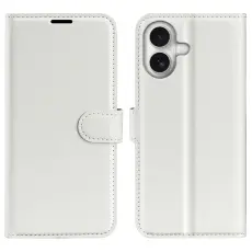 iPhone 17 Fodral Litchi L&auml;der Vit