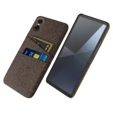  Sony Xperia 10 VII Skal Med Kortfack Tygbelagt Brun