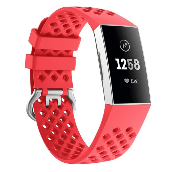 Bild 4,  Silikon Armband Ihåligt Fitbit Charge 3 / 4 Röd