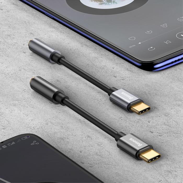 Bild 3, BASEUS BASEUS USB-C till 3.5mm AUX Adapter, DAC Mörk Grå