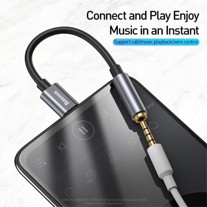 Bild 4, BASEUS BASEUS USB-C till 3.5mm AUX Adapter, DAC Mörk Grå