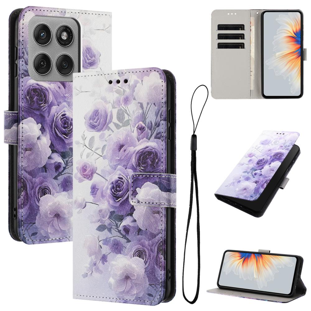 Motorola Edge 60 Pro Fodral Med Tryck Lila Rosor