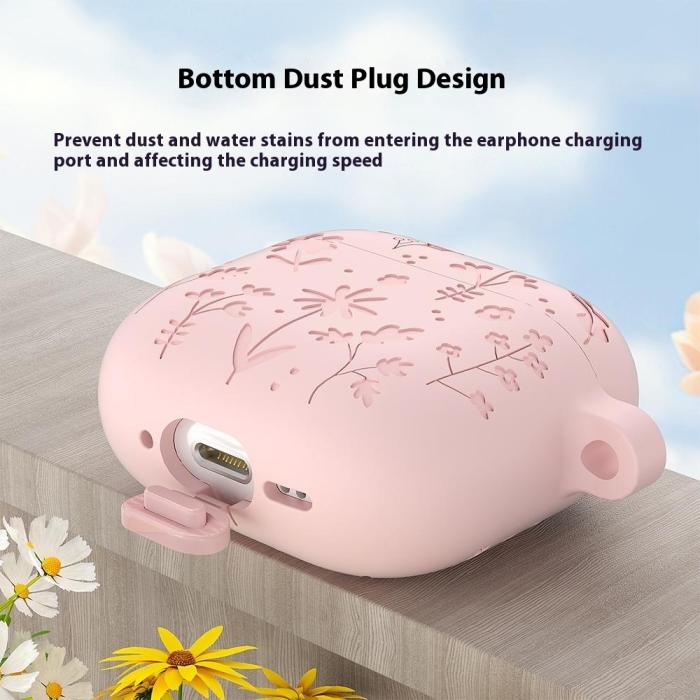 Bild 4,  AirPods 4 Skal Med Motiv Blommor Silikon Svart