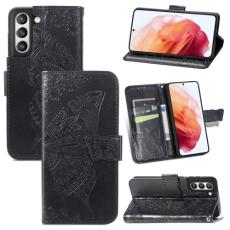  Samsung Galaxy S21 FE Fodral Big Butterfly L&auml;der Svart