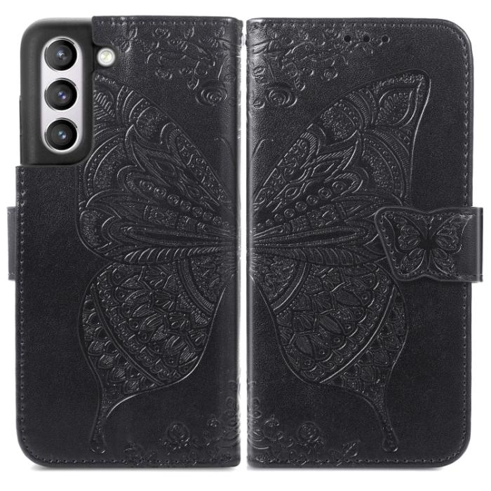 Bild 2,  Samsung Galaxy S21 FE Fodral Big Butterfly Läder Svart