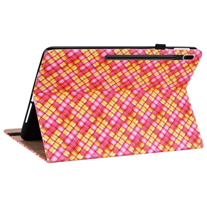 Bild 5,  Samsung Galaxy Tab S7 Plus / Tab S8 Plus Fodral Vävd Textur Rosa/Gul