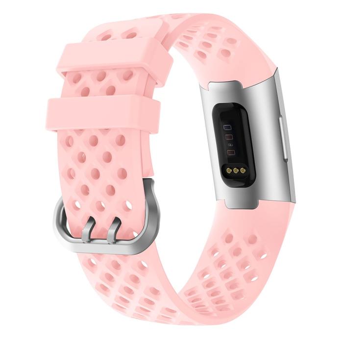 Bild 2,  Silikon Armband Ihåligt Fitbit Charge 3 / 4 Ljus Rosa