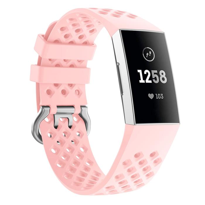 Bild 4,  Silikon Armband Ihåligt Fitbit Charge 3 / 4 Ljus Rosa