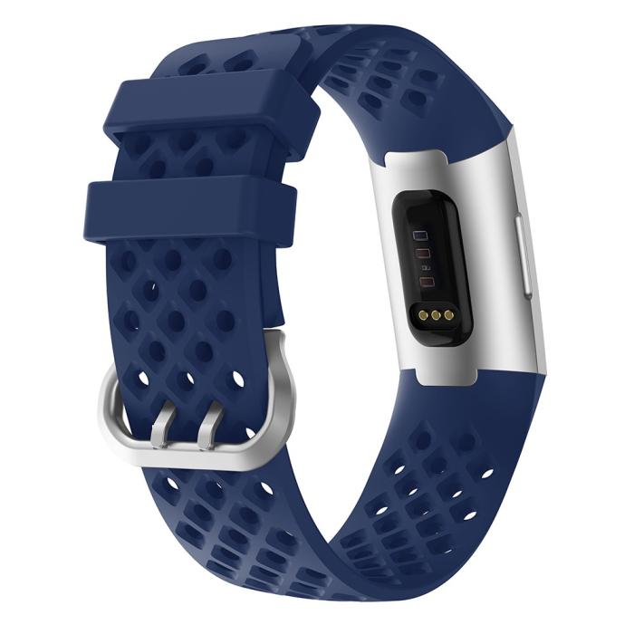 Bild 2,  Silikon Armband Ihåligt Fitbit Charge 3 / 4 Mörk Blå