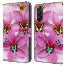  Samsung Galaxy A37 5G Fodral L&auml;der Blommor / Fj&auml;rilar