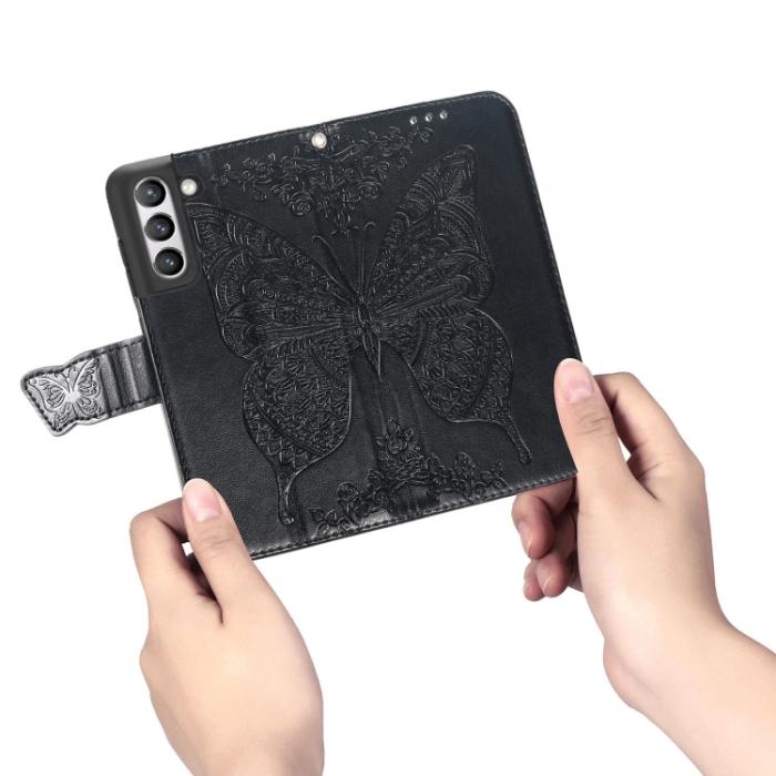 Bild 5,  Samsung Galaxy S21 FE Fodral Big Butterfly Läder Svart