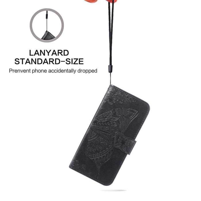 Bild 6,  Samsung Galaxy S21 FE Fodral Big Butterfly Läder Svart