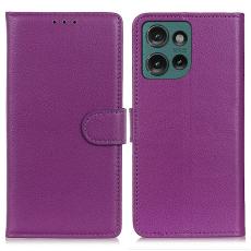  Motorola Edge 50 Fodral Litchi L&auml;der Lila