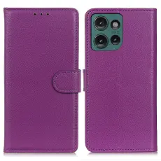  Motorola Edge 50 Fodral Litchi L&auml;der Lila