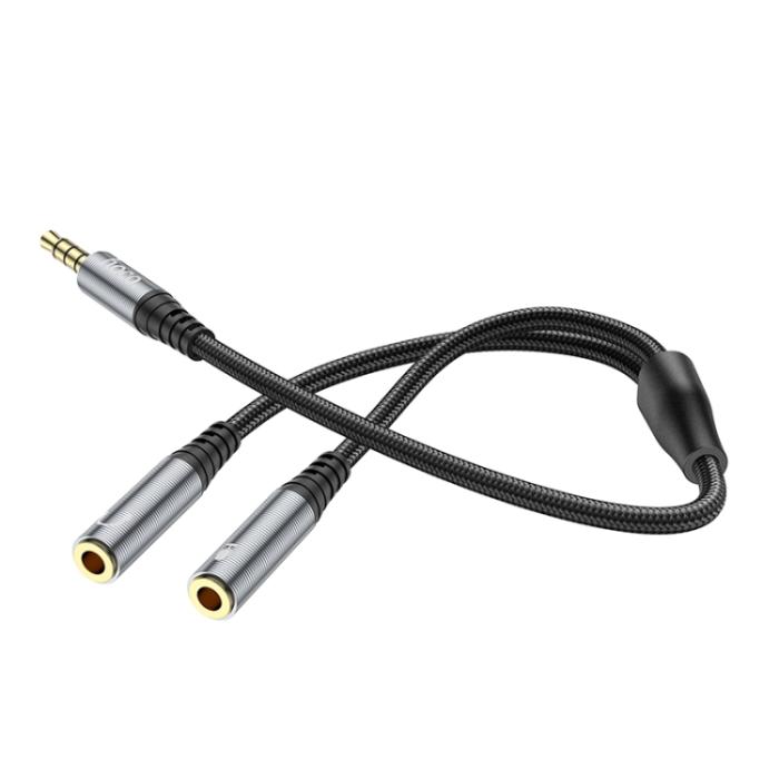 Bild 2, HOCO HOCO Split Adapter 3.5 mm Hane - 2x 3.5 mm Hona Grå