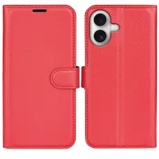  iPhone 17 Fodral Litchi L&auml;der R&ouml;d