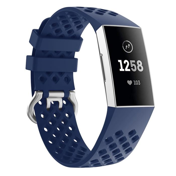 Bild 4,  Silikon Armband Ihåligt Fitbit Charge 3 / 4 Mörk Blå