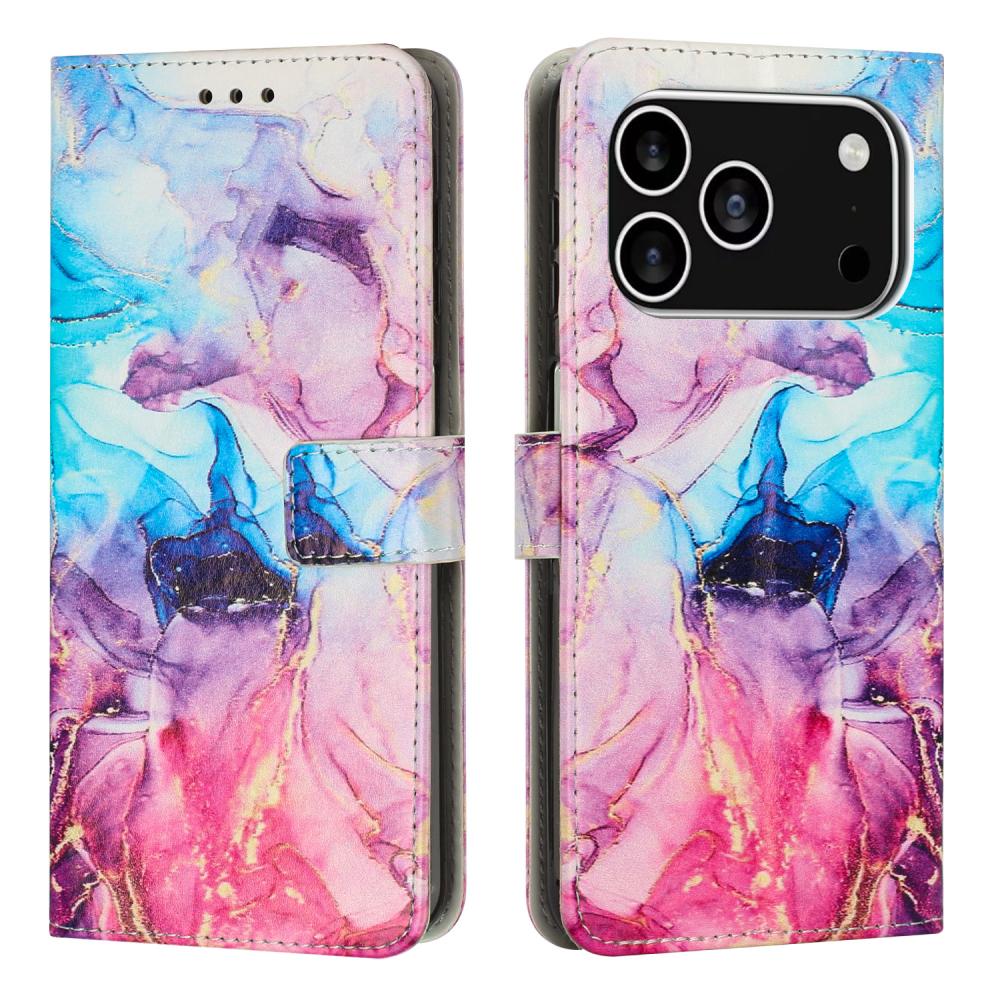  iPhone 17 Pro Fodral Läder Marmor Rosa / Lila