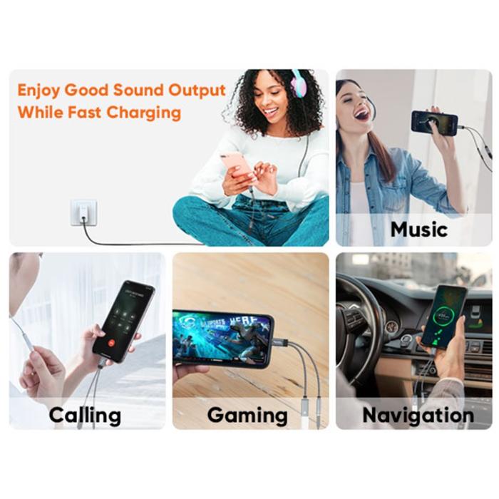 Bild 5, CableCreation CableCreation 60W PD 2in1 USB-C Till USB-C/AUX Adapter Grå
