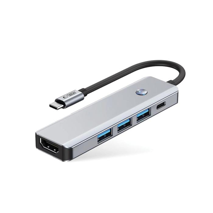 Bild 2, Tech-Protect Tech-Protect 5in1 USB-C Hub - USB-C / USB 3.0 / HDMI / RJ45 Grå