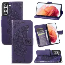  Samsung Galaxy S21 FE Fodral Big Butterfly L&auml;der Lila