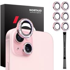 NORTHJO NORTHJO iPhone 15/15 Plus/14/14 Plus Linsskydd Strass 3-PACK Rosa