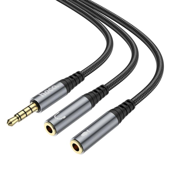 Bild 3, HOCO HOCO Split Adapter 3.5 mm Hane - 2x 3.5 mm Hona Grå
