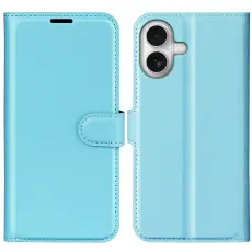  iPhone 17 Fodral Litchi L&auml;der Bl&aring;