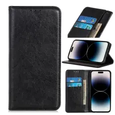  iPhone 14 Pro Max Fodral Flip L&auml;der Svart