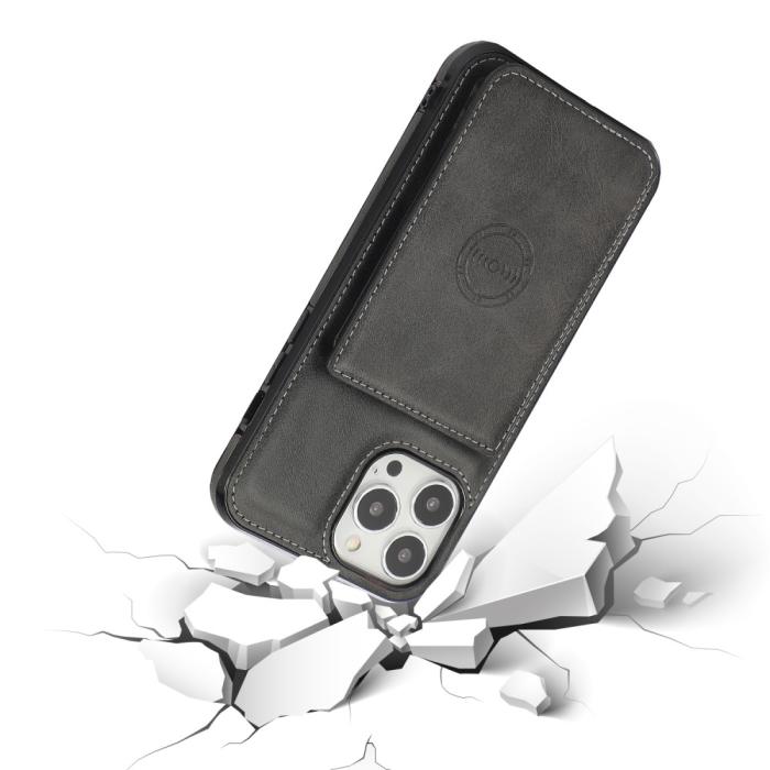 Bild 2,  iPhone 13 Pro - Läderbelagt Skal Med Kortfack - Svart