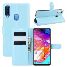  Samsung Galaxy A20s - Litchi Pl&aring;nboksfodral - Ljus Bl&aring;