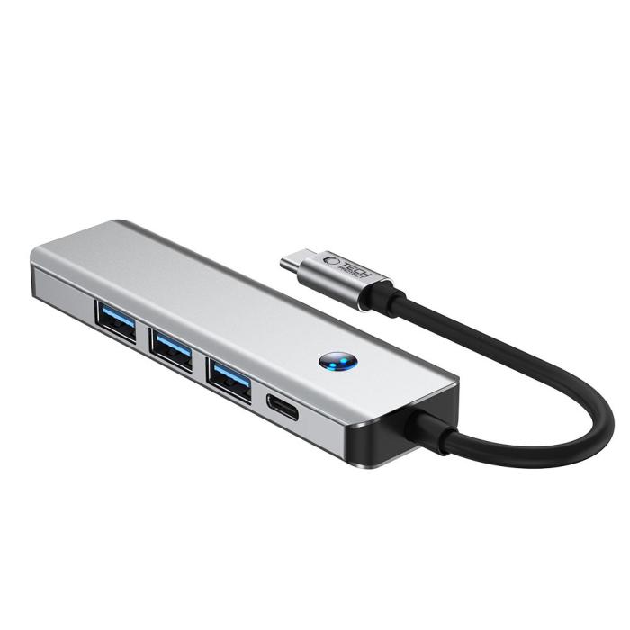 Bild 3, Tech-Protect Tech-Protect 5in1 USB-C Hub - USB-C / USB 3.0 / HDMI / RJ45 Grå