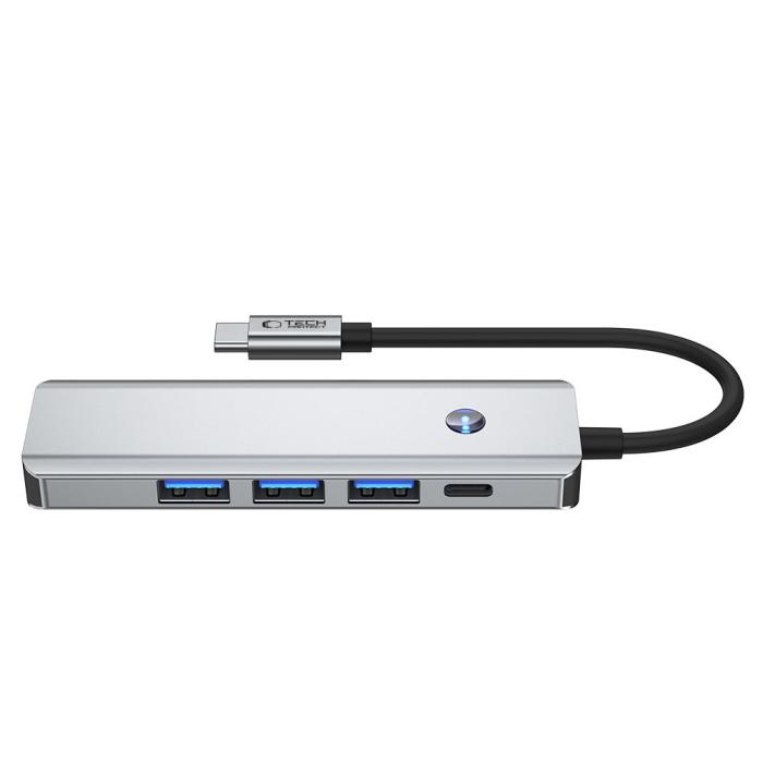 Bild 4, Tech-Protect Tech-Protect 5in1 USB-C Hub - USB-C / USB 3.0 / HDMI / RJ45 Grå