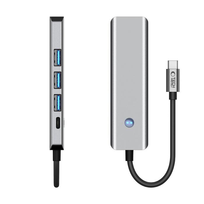 Bild 6, Tech-Protect Tech-Protect 5in1 USB-C Hub - USB-C / USB 3.0 / HDMI / RJ45 Grå