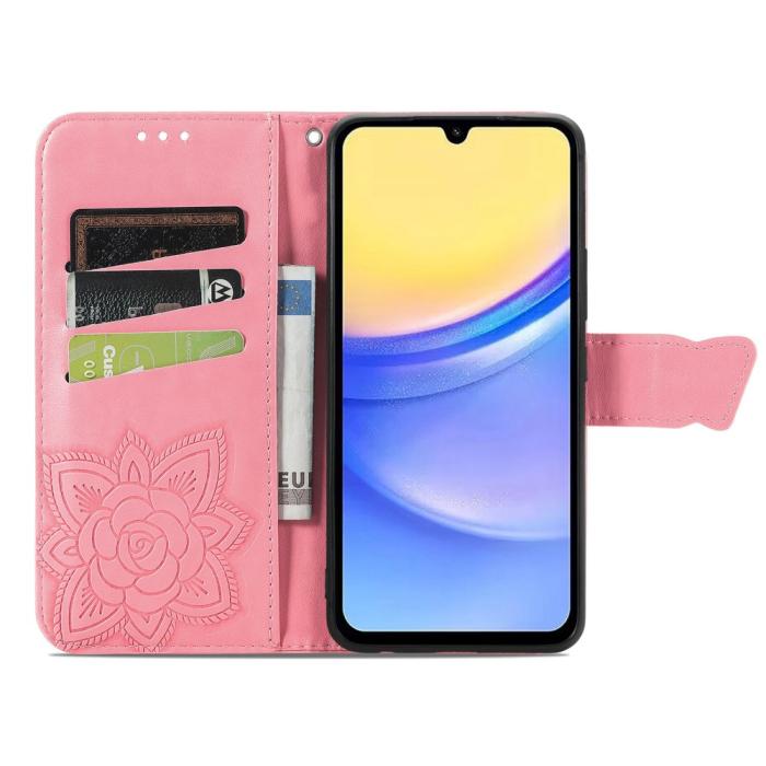 Bild 2,  Samsung Galaxy A15 5G Fodral Big Butterfly Rosa