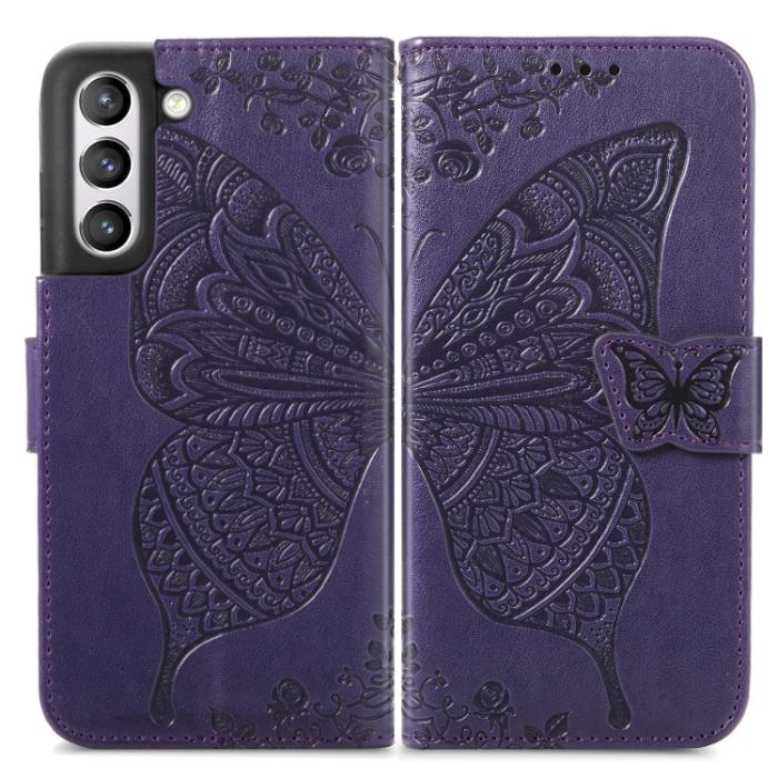 Bild 2,  Samsung Galaxy S21 FE Fodral Big Butterfly Läder Lila