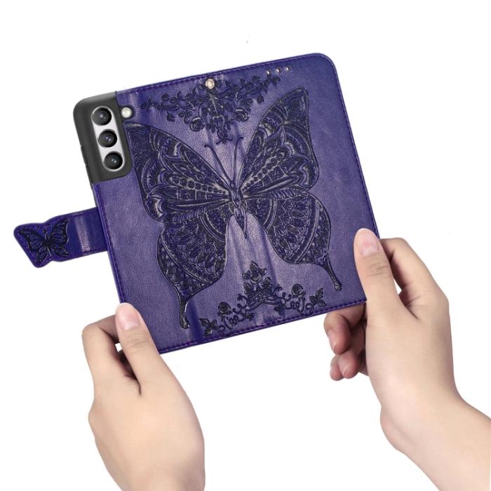 Bild 5,  Samsung Galaxy S21 FE Fodral Big Butterfly Läder Lila