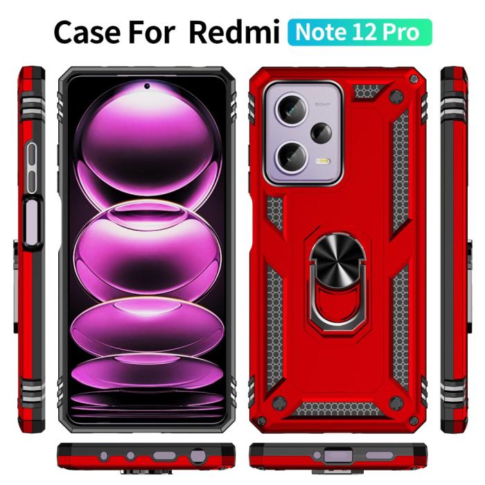 Bild 2,  Xiaomi Redmi Note 12 Pro 5G Skal Ring Armor Hybrid Röd