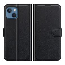  iPhone 13 Mini Fodral Litchi L&auml;der Svart