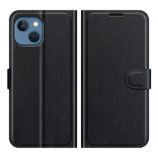  iPhone 13 Mini Fodral Litchi L&auml;der Svart