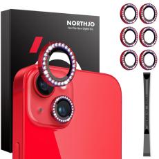NORTHJO NORTHJO iPhone 15/15 Plus/14/14 Plus Linsskydd Strass 3-PACK R&ouml;d