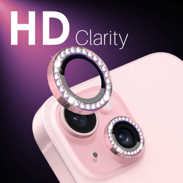 Bild 5, NORTHJO NORTHJO iPhone 15/15 Plus/14/14 Plus Linsskydd Strass 3-PACK Rosa