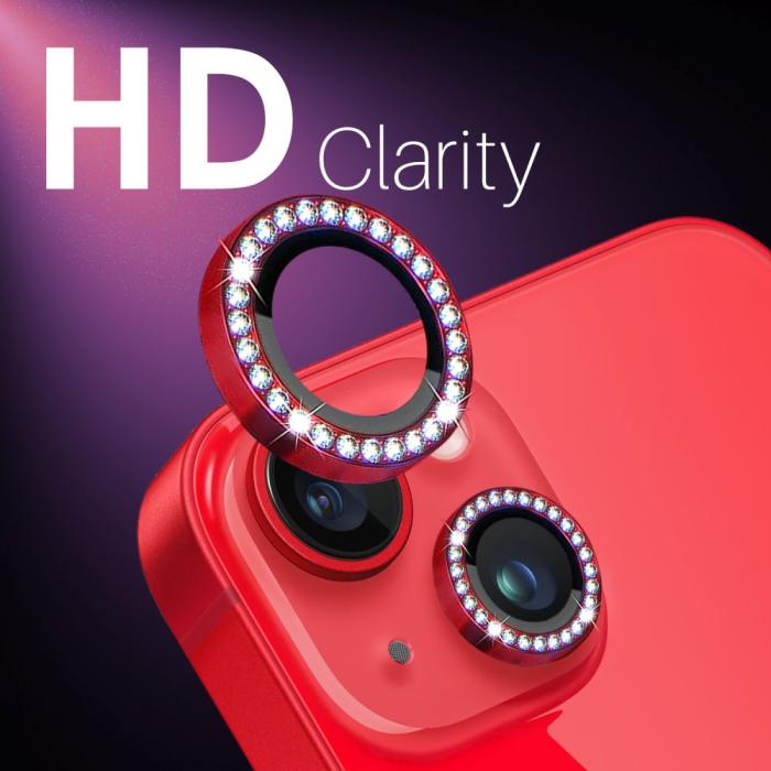 Bild 5, NORTHJO NORTHJO iPhone 15/15 Plus/14/14 Plus Linsskydd Strass 3-PACK Röd