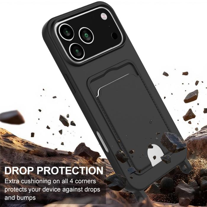 Bild 5,  iPhone 17 Pro Skal Med Kortfack & Mobilsnöre Silikon Svart