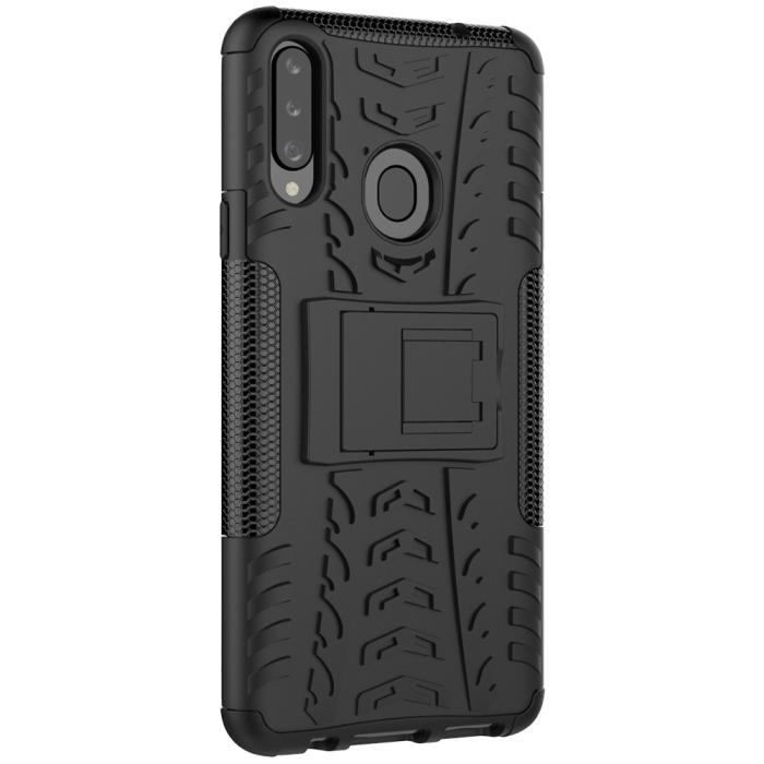 Bild 3,  Samsung Galaxy A20s - Ultimata Stöttåliga Skalet med Stöd - Svart